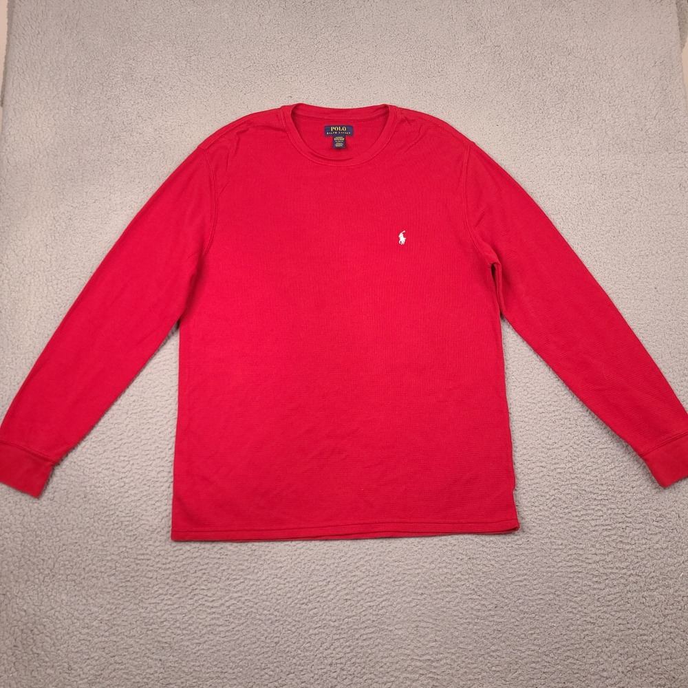Polo Ralph Lauren Sleepwear Shirt Mens XL Red Waffle Knit Thermal Long Sleeve